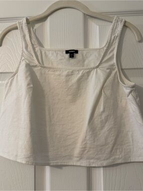 Express White Linen Blend Square-Neck Crop Tank